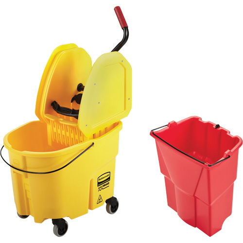 Ensemble de seau pour vadrouille et essoreuse WaveBrake, Pression vers le bas, 8,75 gal. US (35 pintes), Jaune Meunier Outillage Industriel