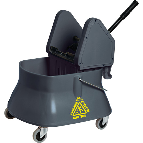 Champ Mop Bucket & Wringer, Down Press, 6.5 US Gal. (26 Quart)/7.5 US Gal. (30 Quarts), Grey Meunier Outillage Industriel