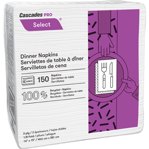 Serviettes de table &agrave; plis 1/8 Pro Select, 2 pli, 15" x 16" Meunier Outillage Industriel