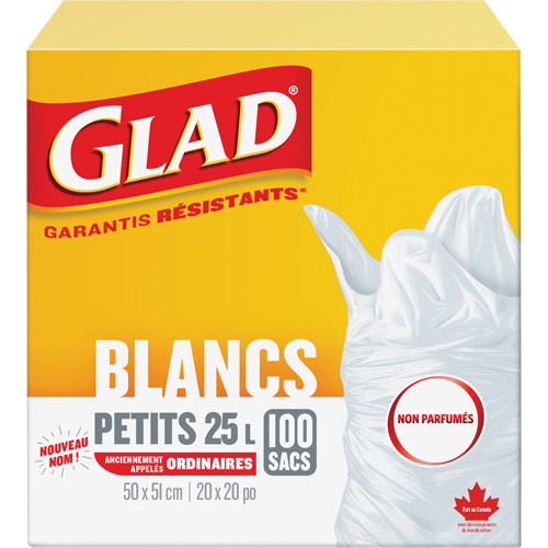Petits sacs &agrave; ordures 25 L sans parfum, R&eacute;gulier, 20" la x 20" lo, Blanc Meunier Outillage Industriel