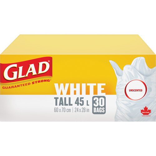 Sacs &agrave; ordures hauts 45 L sans parfum, R&eacute;gulier, 24" la x 28" lo, Blanc Meunier Outillage Industriel