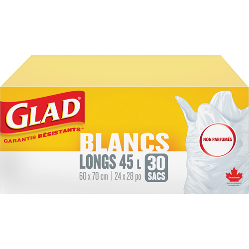 Sacs &agrave; ordures hauts 45 L sans parfum, R&eacute;gulier, 24" la x 28" lo, Blanc Meunier Outillage Industriel