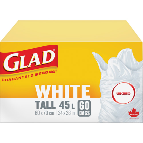Sacs &agrave; ordures hauts 45 L sans parfum, R&eacute;gulier, 24" la x 28" lo, Blanc Meunier Outillage Industriel