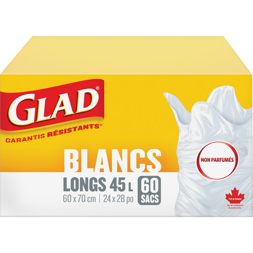 Sacs &agrave; ordures hauts 45 L sans parfum, R&eacute;gulier, 24" la x 28" lo, Blanc Meunier Outillage Industriel