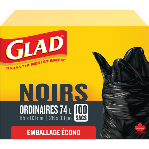 Sacs &agrave; ordures 74 L, R&eacute;gulier, 26" la x 33" lo, Noir Meunier Outillage Industriel