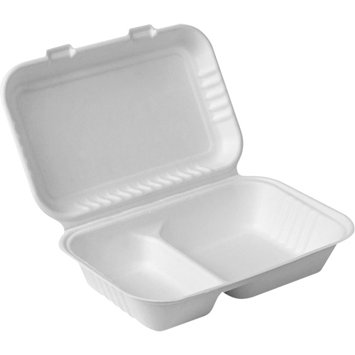 Compostable Hinged Food Containers with Compartments, Bagasse, Rectangular Meunier Outillage Industriel