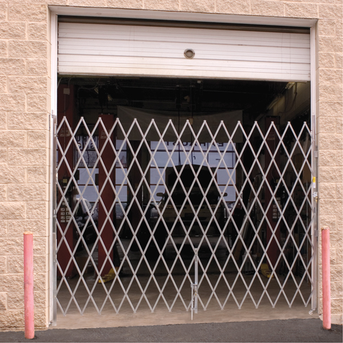 Galvanized Folding Security Gates, Fixed Single Folding, 4' L x 6' H Expanded Meunier Outillage Industriel