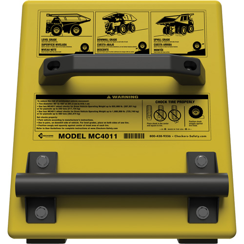 Cale de roue ultra-robuste pour l'exploitation mini&egrave;re Checkers Safety, PEHD, Jaune, 14-1/2" la x 17-1/2" p x 16" h Meunier Outillage Industriel