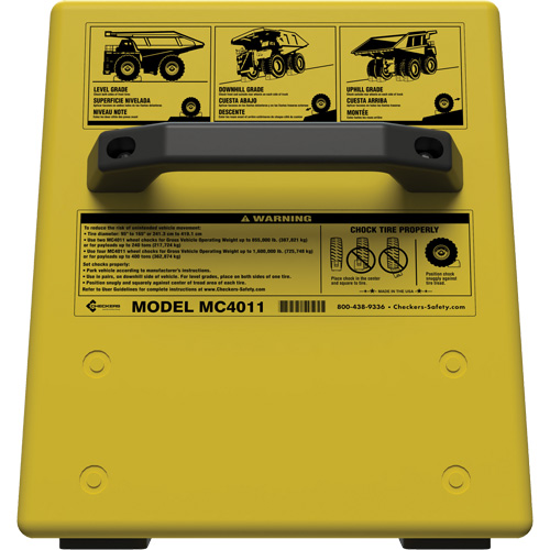 Cale de roue ultra-robuste pour l'exploitation mini&egrave;re Checkers Safety sans support, PEHD, Jaune, 14-1/2" la x 17-1/2" p x 16" h Meunier Outillage Industriel