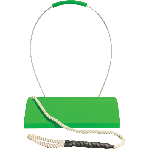 Cale de roue pour avion Checkers Safety SafeRay avec poign&eacute;e ergonomique &agrave; cordage en boucle, Ur&eacute;thane, Vert fluorescent, 24" la x 8" p x 6" h Meunier Outillage Industriel