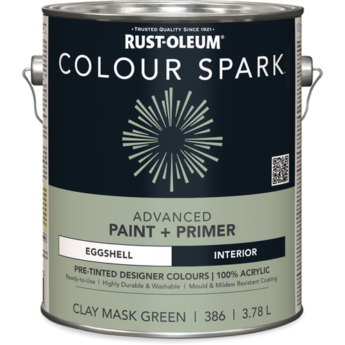 Colour Spark Interior Pre-Tinted Paint + Primer Wall Paint, Clay Mask Green, Eggshell, 3.78 L, Gallon Meunier Outillage Industriel