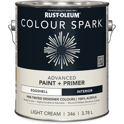 Colour Spark Interior Pre-Tinted Paint + Primer Wall Paint, White Cotton, Semi-Gloss, 3.78 L, Gallon Meunier Outillage Industriel