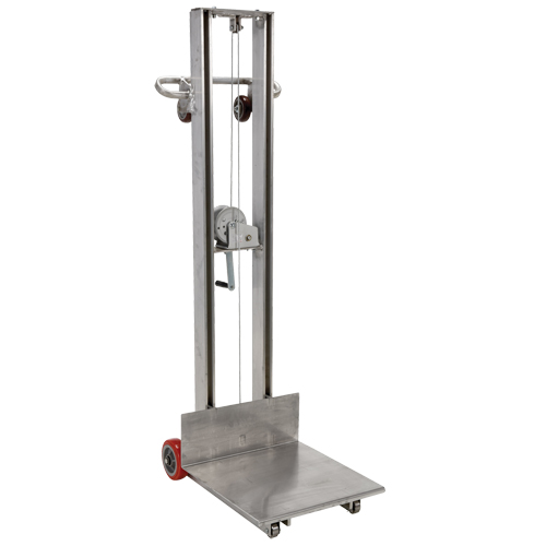 Empileur &agrave; plateforme, M&eacute;canisme Treuil manuel, Capacit&eacute; de 400 lb, Levage max de 58" Meunier Outillage Industriel
