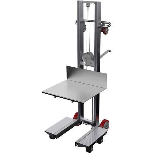 Empileur &agrave; plateforme, M&eacute;canisme Treuil manuel, Capacit&eacute; de 400 lb, Levage max de 60" Meunier Outillage Industriel