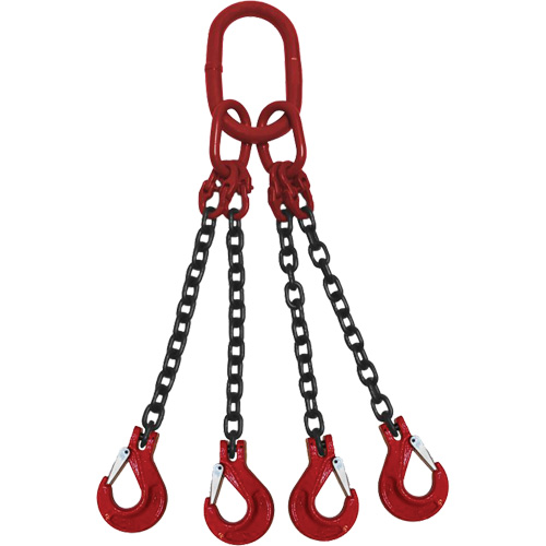 Chain Sling, Grade 100 Chain, Quadruple Legs, Oblong & Slip Hooks, 1/2" x 5' Meunier Outillage Industriel