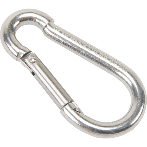 Mousqueton en acier inoxydable, 220 lb (0,11 tonne) Charge d'utilisation max., 3/16" Taille, 5/16" Oeil Meunier Outillage Industriel