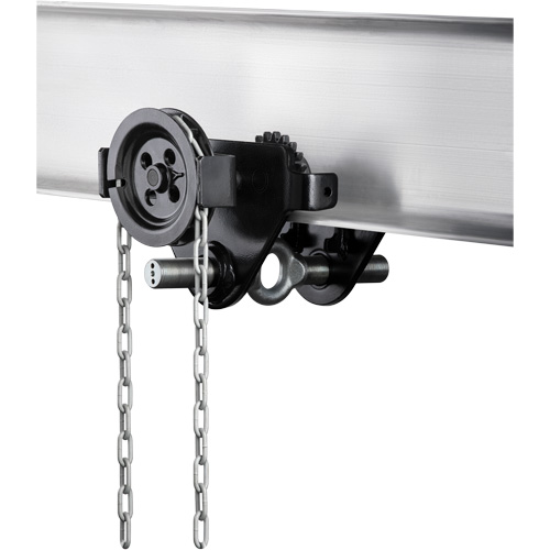 HTG Geared Clevis Trolley, 4409 lbs. (2 tons) Capacity, 2-39/64" - 8-43/64" Meunier Outillage Industriel