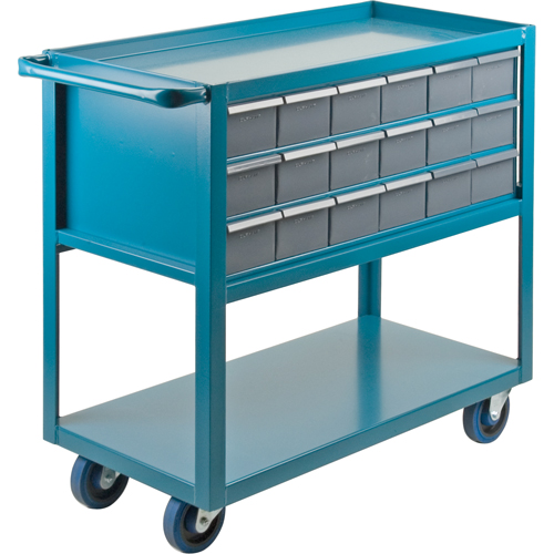 Chariot &agrave; tablette avec tiroir, 1200 lb Capacit&eacute;, Acier, 18" x la, 35" x ha, 36" p, Roues en Caoutchouc, Enti&egrave;rement soud&eacute;, 18 tirroirs Meunier Outillage Industriel