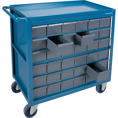 Chariot &agrave; tablette avec tiroir, 1200 lb Capacit&eacute;, Acier, 18" x la, 35" x ha, 36" p, Roues en Caoutchouc, Enti&egrave;rement soud&eacute;, 36 tirroirs Meunier Outillage Industriel