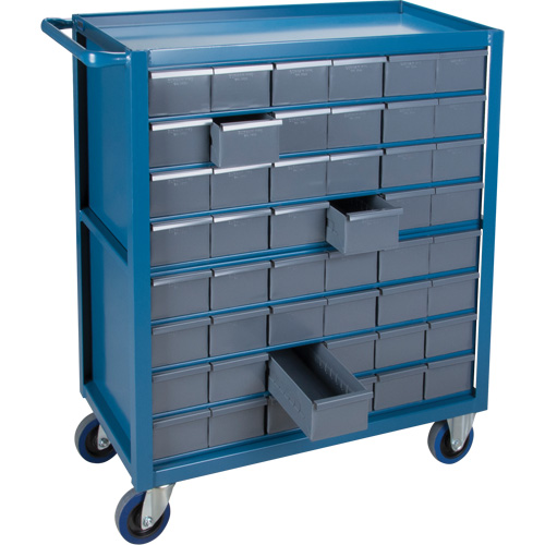 Drawer Shelf Cart, 1200 lbs. Capacity, Steel, 18" x W, 35" x H, 36" D, Rubber Wheels, All-Welded, 48 Drawers Meunier Outillage Industriel