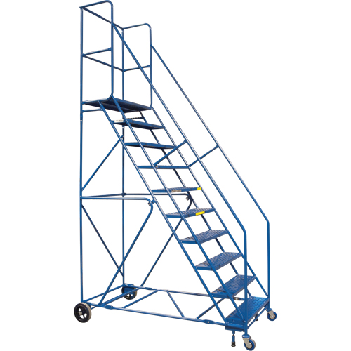 CSA-Certified Rolling Step Ladder with Locking Step, 10 Steps, 30" Step Width, 89" Platform Height, Steel Meunier Outillage Industriel