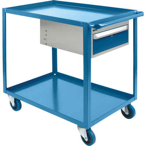 Heavy Duty Shelf Cart with Drawer, 1200 lbs. Capacity, Steel, 24" x W, 36" x H, 39" D, Rubber Wheels, All-Welded, 1 Drawers Meunier Outillage Industriel
