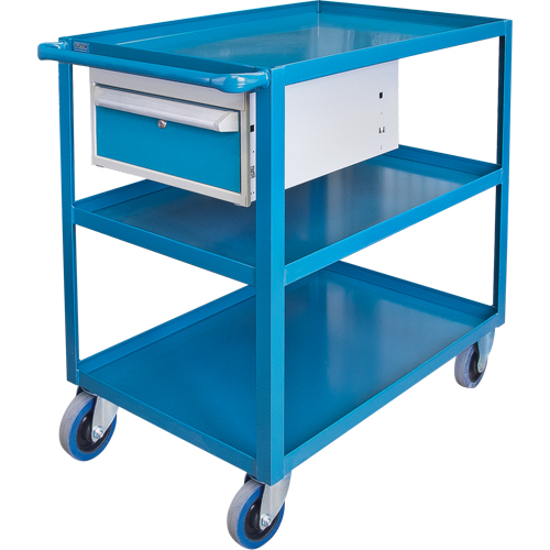 Chariots &agrave; tablettes avec tiroir, 1200 lb Capacit&eacute;, Acier, 24" x la, 36" x ha, 36" p, Roues en Caoutchouc, Enti&egrave;rement soud&eacute;, 1 tirroirs Meunier Outillage Industriel