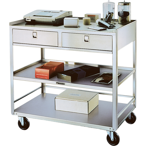 Supports en acier inoxydable pour &eacute;quipement, 300 lb Capacit&eacute;, Acier inoxydable, 20"/20-1/8" x la, 35" x ha, 37"/36-3/8" p, D&eacute;mont&eacute;, 2 tirroirs Meunier Outillage Industriel