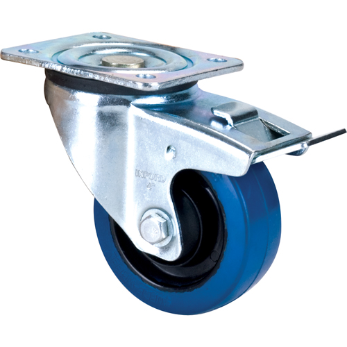 Blue Caster, Swivel with Brake, 4" (101.6 mm), Rubber, 350 lbs. (158.8 kg.) Meunier Outillage Industriel