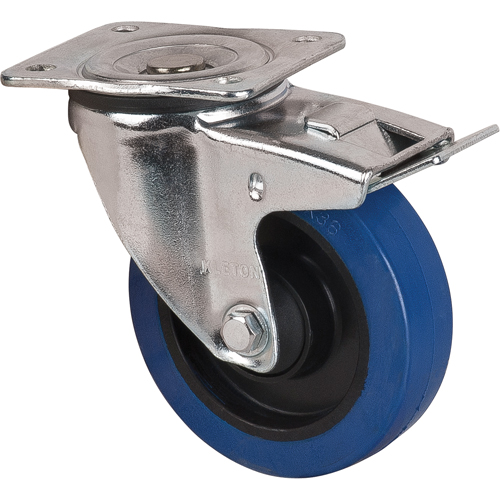 Blue Caster, Swivel with Brake, 5" (127 mm), Rubber, 400 lbs. (181 kg.) Meunier Outillage Industriel