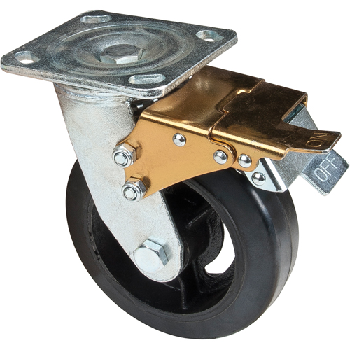 Roulette moul&eacute;, Pivotant avec frein, 6" (152,4 mm), Caoutchouc, 550 lb (249 kg) Meunier Outillage Industriel