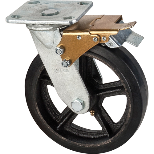 Roulette moul&eacute;, Pivotant avec frein, 8" (203,2 mm), Caoutchouc, 660 lb (299 kg) Meunier Outillage Industriel