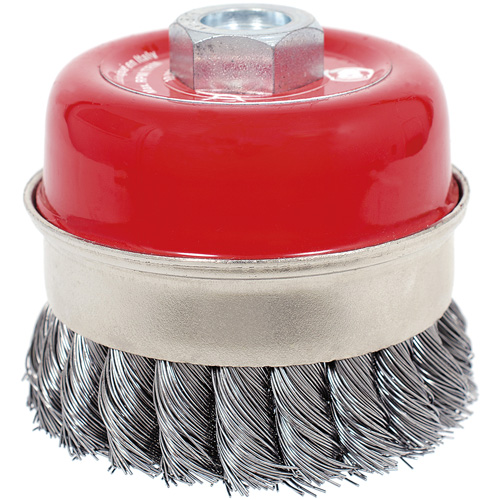 Brosse boisseau &agrave; fils li&eacute;s et nou&eacute;s haute performance CKB3201T, 3-1/2" dia. x 5/8"-11 arbre Meunier Outillage Industriel