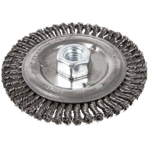 Brosse pour cordon de soudure, Dia. 5", Fils 0,022", Arbre 5/8"-11, Acier Meunier Outillage Industriel