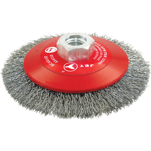 Brosse conique biseaut&eacute;e &agrave; fils sertis, haute performance, Dia. 4-1/2", Fils 0,014", Arbre 5/8"-11, Acier Meunier Outillage Industriel