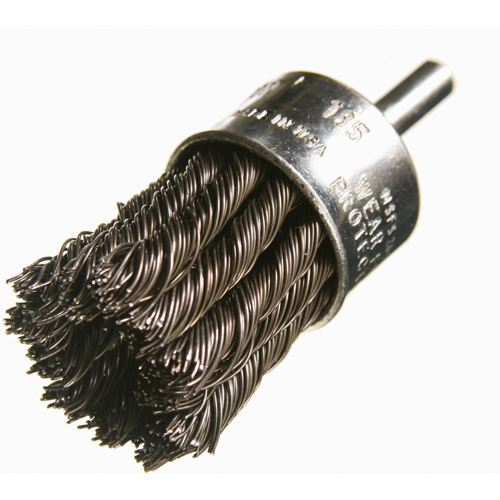 Knotted Wire End Brushes, 1" Dia., 0.012" Wire Dia., 1/4" Shank Meunier Outillage Industriel