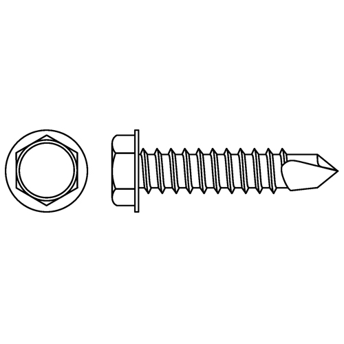 Self Drill Hex Washer Head Screws, #10 x 5/8" L, Zinc Plated Meunier Outillage Industriel
