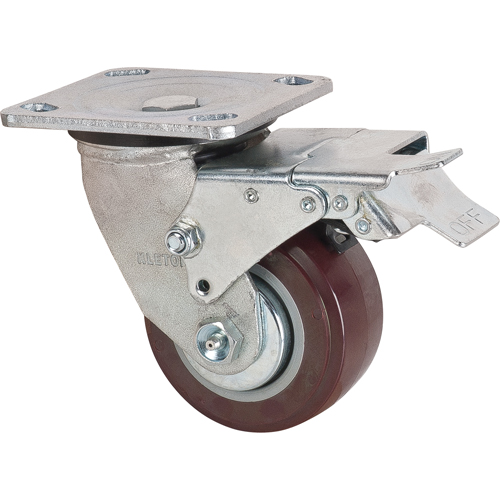 Caster, Swivel with Brake, 4" (101.6 mm), Polyurethane, 550 lbs. (249.5 kg.) Meunier Outillage Industriel