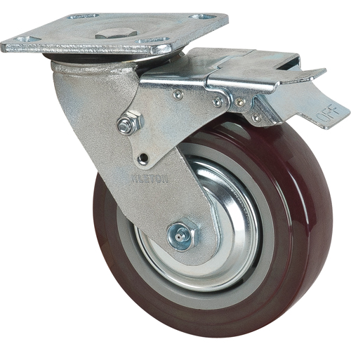 Caster, Swivel with Brake, 6" (152.4 mm), Polyurethane, 850 lbs. (385 kg.) Meunier Outillage Industriel