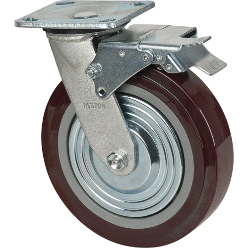 Caster, Swivel with Brake, 8" (203.2 mm), Polyurethane, 1000 lbs. (453.6 kg.) Meunier Outillage Industriel