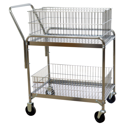 Wire Mesh Office Mail Cart, 200 lbs. Capacity, Chrome, 20" D x 33" L x 37-1/2" H, Chrome Plated Meunier Outillage Industriel