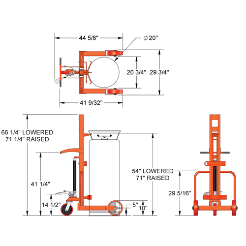 Grand chariot hydraulique HLCC pour bouteille de gaz liquide, Roues Polyur&eacute;thane, Base de 20" la x 20" p, 1000 lb Meunier Outillage Industriel