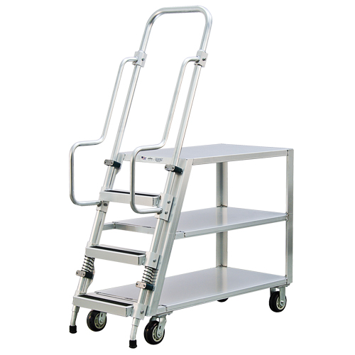 Aluminum Stock Picking Ladder Cart, Aluminum, 22" W x 51-1/2" D, 3 Shelves, 800 lbs. Capacity Meunier Outillage Industriel