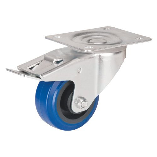 Roulette bleue, Pivotant avec frein, 3" (76 mm), Caoutchouc, 285 lb (129 kg) Meunier Outillage Industriel