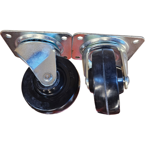 Roulette avec plaque, Pivotant, 4" (101,6 mm), Caoutchouc, 225 lb (102 kg) Meunier Outillage Industriel