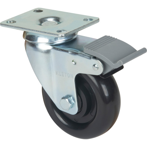 Caster, Swivel with Brake, 4" (101.6 mm), Polyolefin, 250 lbs. (113.4 kg) Meunier Outillage Industriel