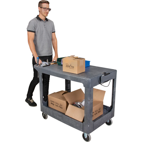 Chariot utilitaire pour l'entretien avec tablette plate, 2 tiers, 25-1/4" x 32-1/4" x 44", Capacit&eacute; 550 lb Meunier Outillage Industriel