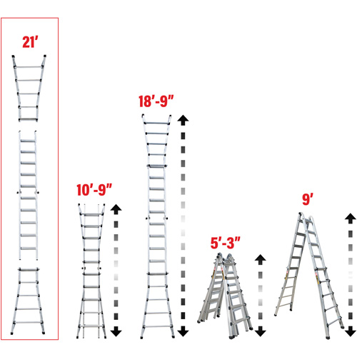 Telescoping Multi-Position Ladder, Aluminum, 300 lbs., CSA Grade 1A Meunier Outillage Industriel