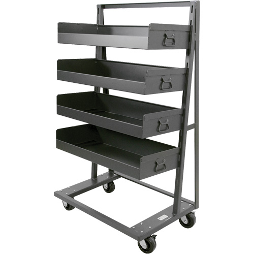 Single-Sided Heavy Duty A-Frame Cart with 4 Large Lipped Trays, 38" x 25" x 63", 2500 lbs. Capacity Meunier Outillage Industriel