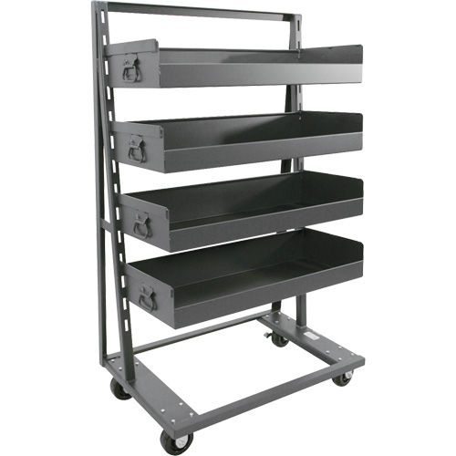 Single-Sided Heavy Duty A-Frame Cart with 4 Large Lipped Trays, 38" x 25" x 63", 2500 lbs. Capacity Meunier Outillage Industriel